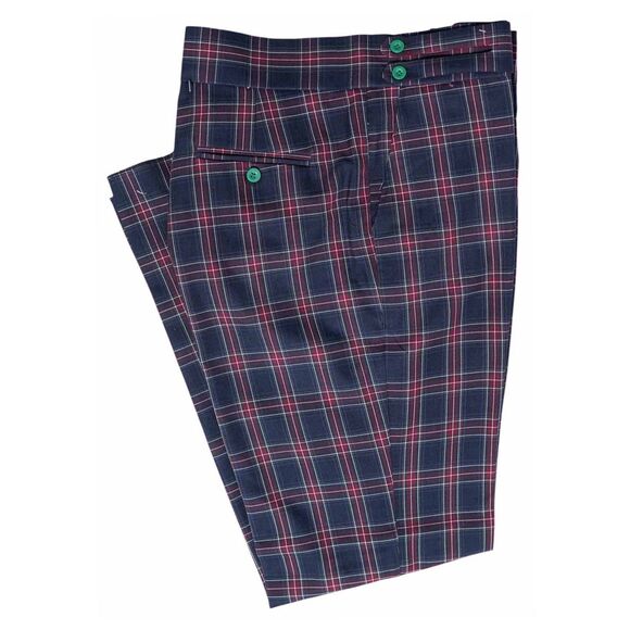Mens Gurkha Pants 38 Blue Red Tartan Plaid Trousers Straight Fit Flat Front - Picture 1 of 7